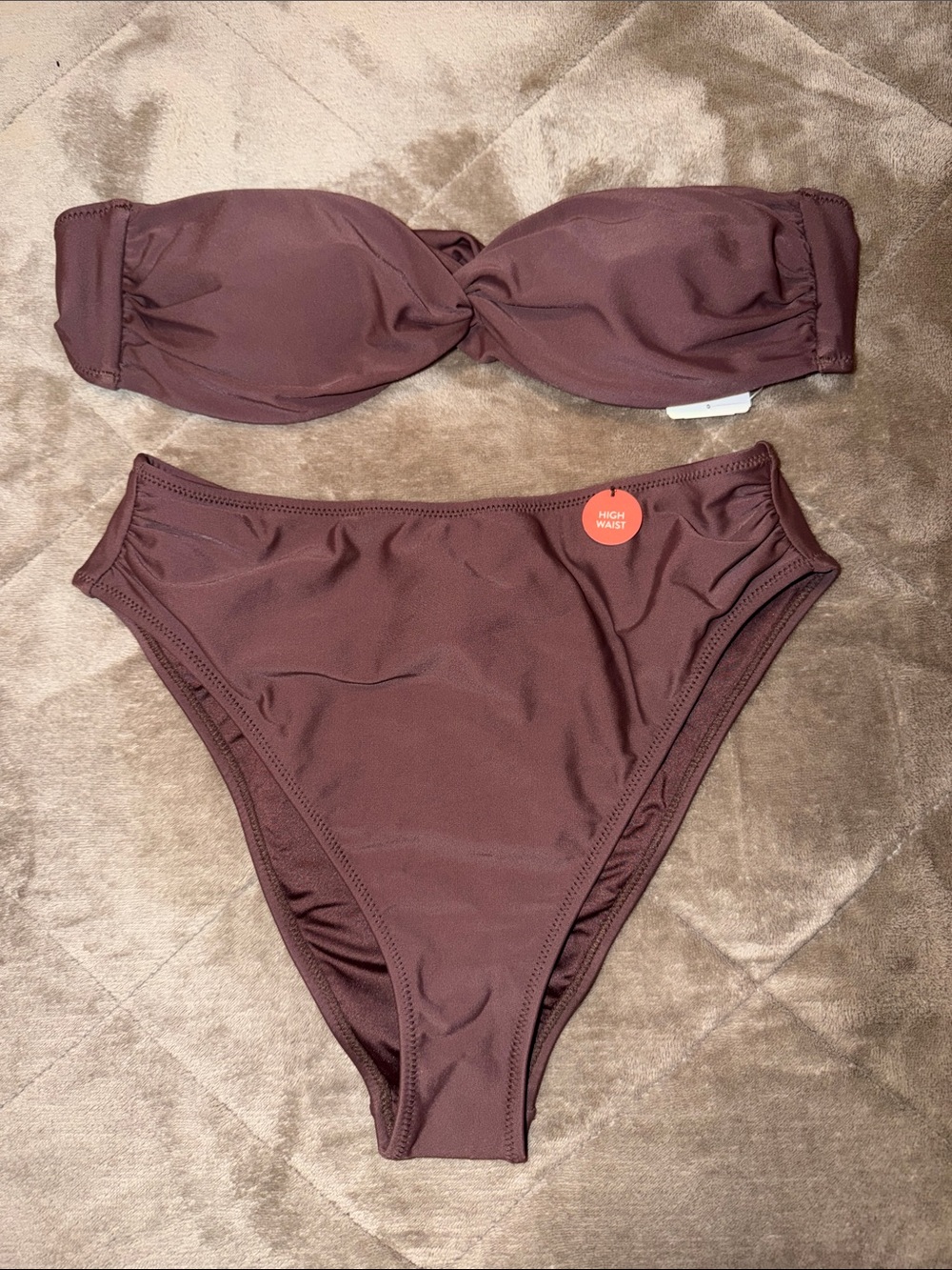 Women's High-Waist Bandeau Bikini Set in Mocha | FOREVER 21